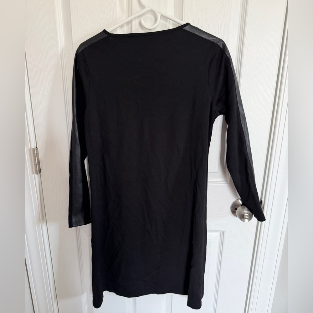 Duffield Lane Black Long Sleeve Dress with Leather Accents